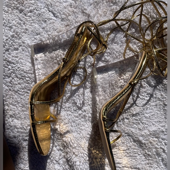Cape Robbin Fallen Gold Strap Up Clear Heel Wedge Heels - Picture 8 of 8